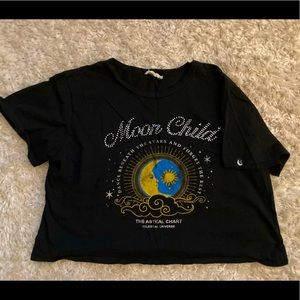 Black crop top moon bedazzled shirt